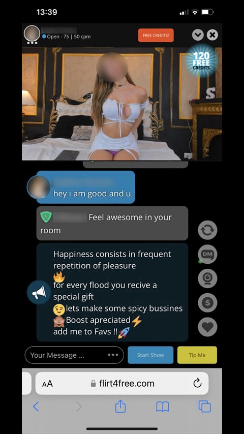 flirt4free mobile chat room